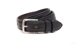 32mm bridle leather belt, dark chocolate with Nickel buckle. Raised profile.